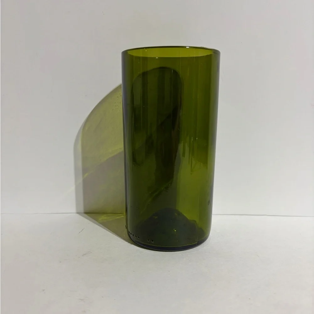 Wine Bottle 750ml Green Glass Up Cycle Vase Candle Art Cut Round DIY 5.5x3